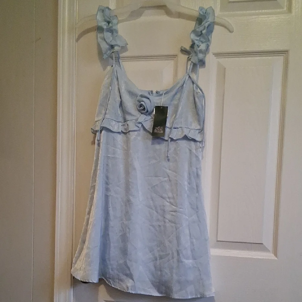 Light Blue Ruffled Women's Top - Picture 1 of 1